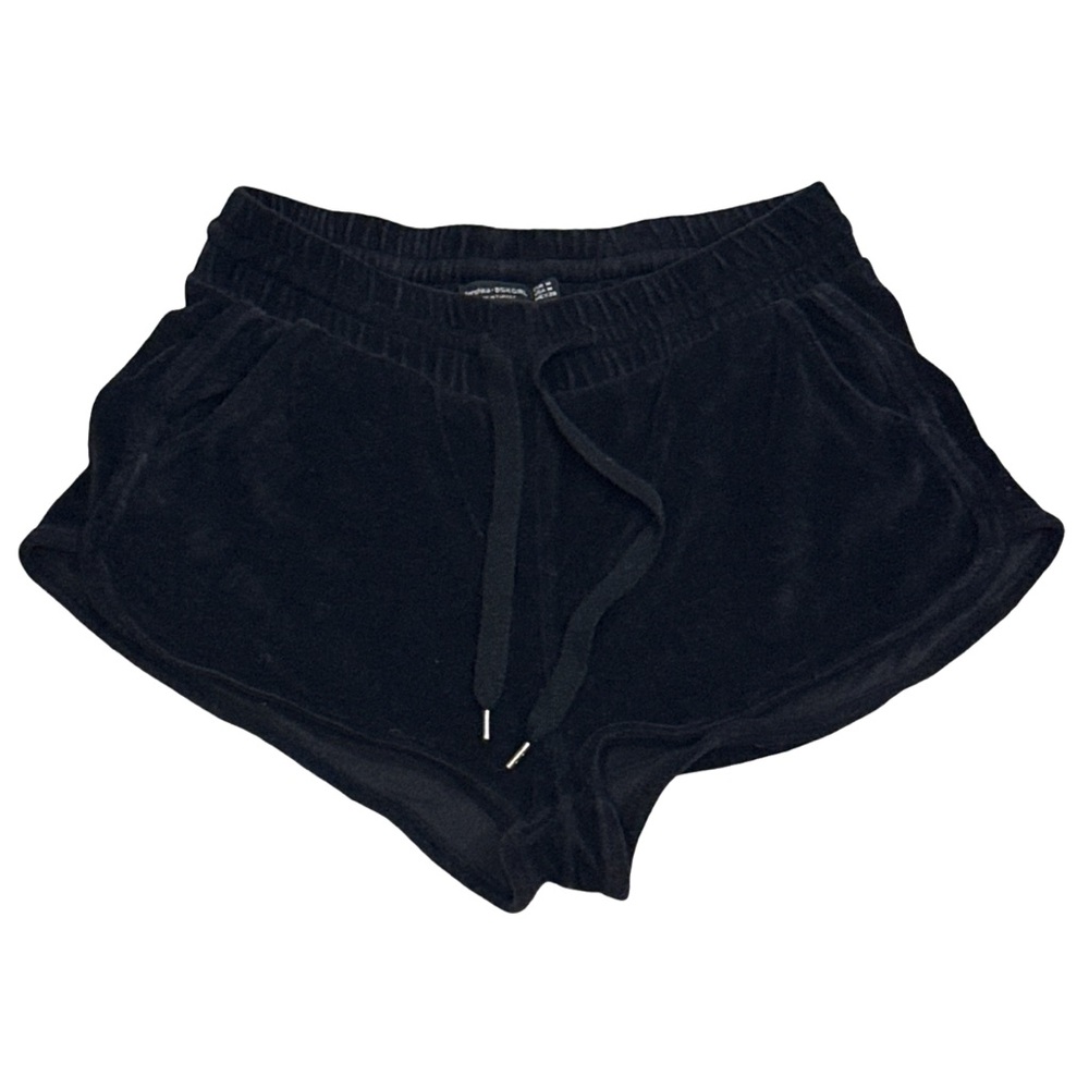 BERSHKA women's black velvet cute casual mini shorts, size medium.